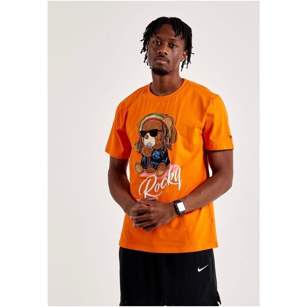 Men’s BKYS Orange Denim Rocky Bohemian T-Shirt Embroidered 3D Bear Tee